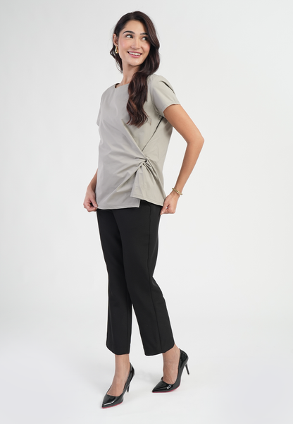 Isavelle Asymmetric Side Knot Short-Sleeve Top