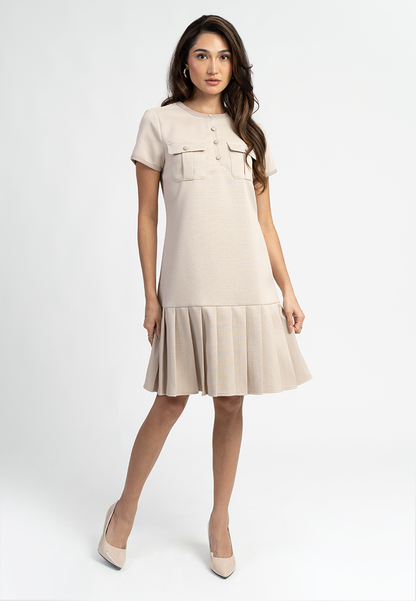 Clara Utility Placket Pleated Shift Dress