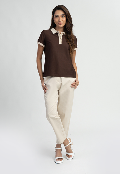Solara Contrast-collared Polo Top