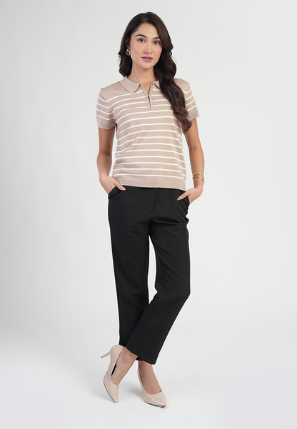 Shellave Striped Polo Knit Top
