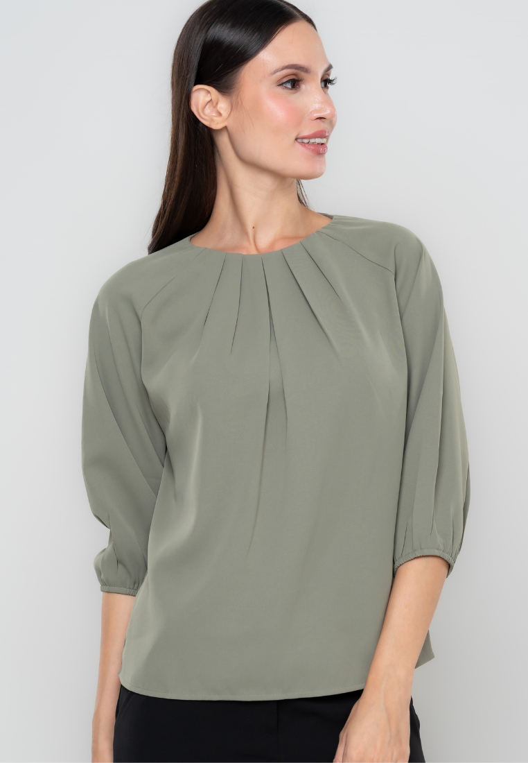 Melissa Pleated Neckline 3/4's Blouse