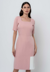 Square Neck Sheath Dress with Contrast Panel