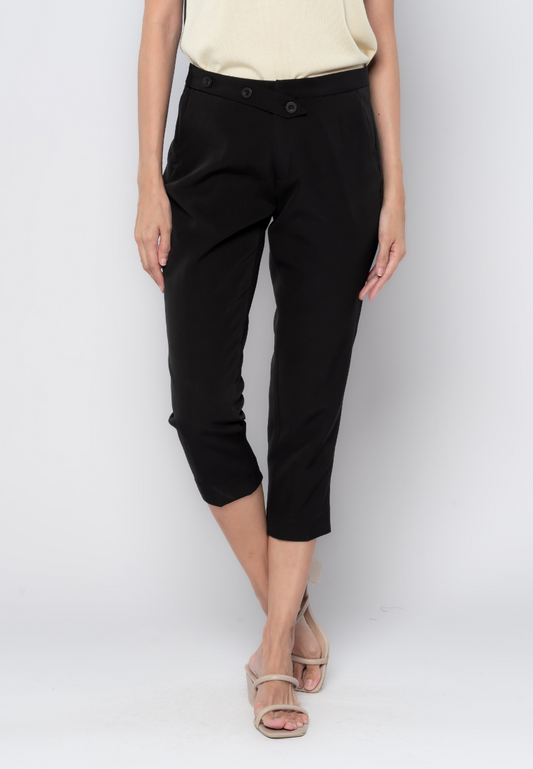 Button Waist Detail Slim Formal Pants