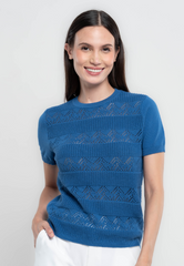 Olga Pointelle Stripes Flat knit Top