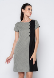 Fabric Mixed Shift Dress With Ribonettes