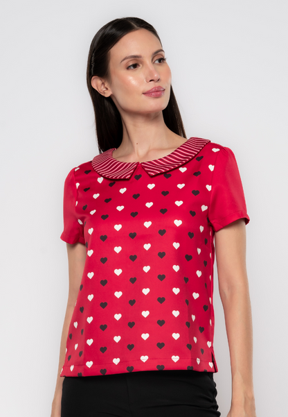 Nixi Heart & Stripes Printed Collared Blouse