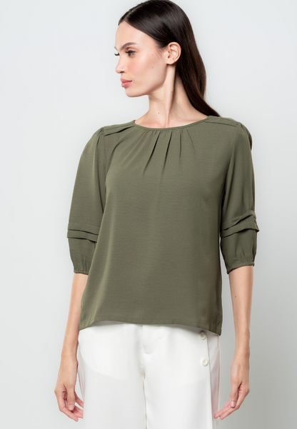 Drea Pleated 3/4" Sleeves Top