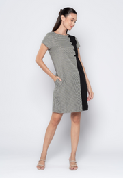 Fabric Mixed Shift Dress With Ribonettes