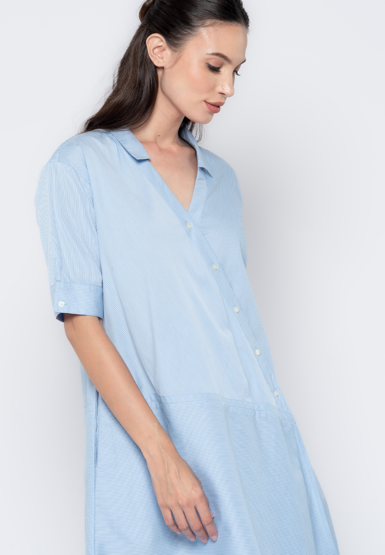 Asymmetrical Micro Print Shirt Dress