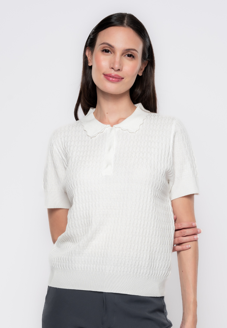 Yvonne Collared Textured Knit Top