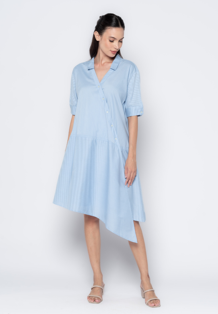 Asymmetrical Micro Print Shirt Dress