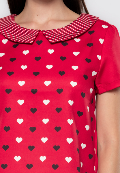 Nixi Heart & Stripes Printed Collared Blouse