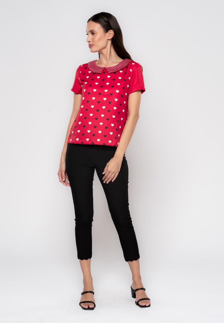 Nixi Heart & Stripes Printed Collared Blouse