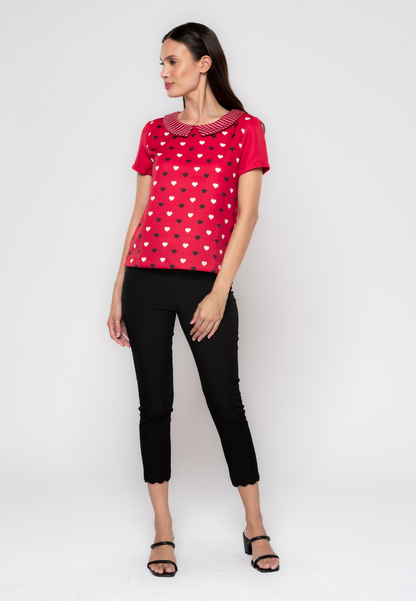 Nixi Heart & Stripes Printed Collared Blouse