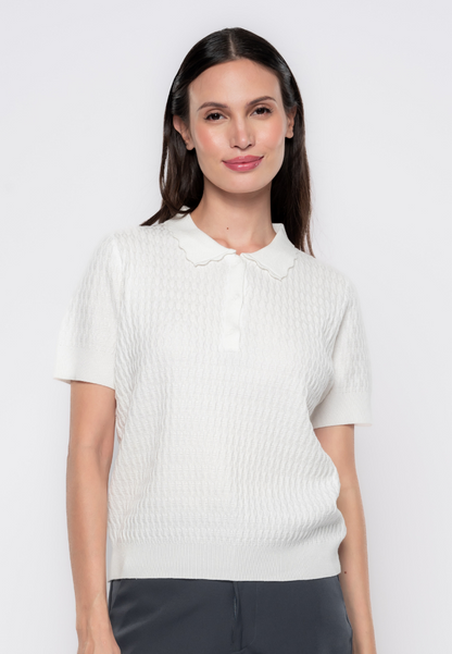 Yvonne Collared Textured Knit Top