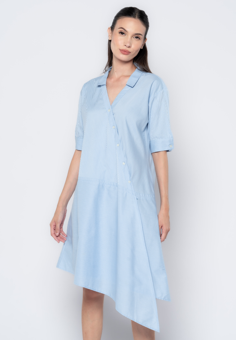 Asymmetrical Micro Print Shirt Dress