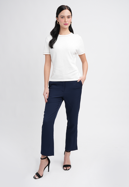 Gianna Classic Knit Top With Contrast Trim Crewneck