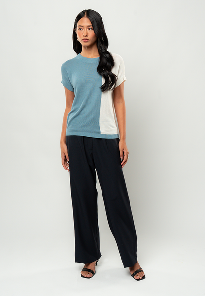 Jessa Colorblock Short-Sleeve Knit Crewneck Blouse