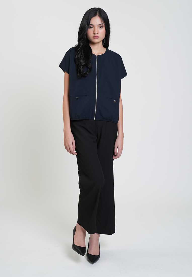 Aleah Cap Sleeve Zip-Up Pocket Detail Top