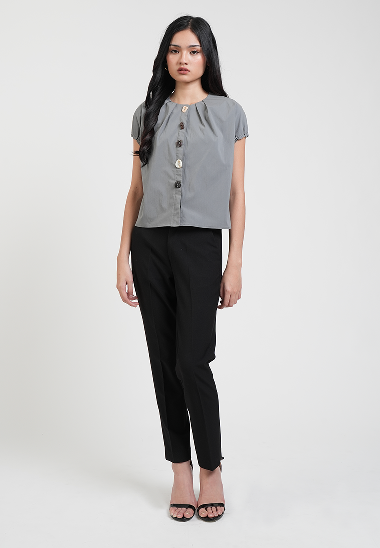Nyra Pleated Neckline Multi-Tone Button Top