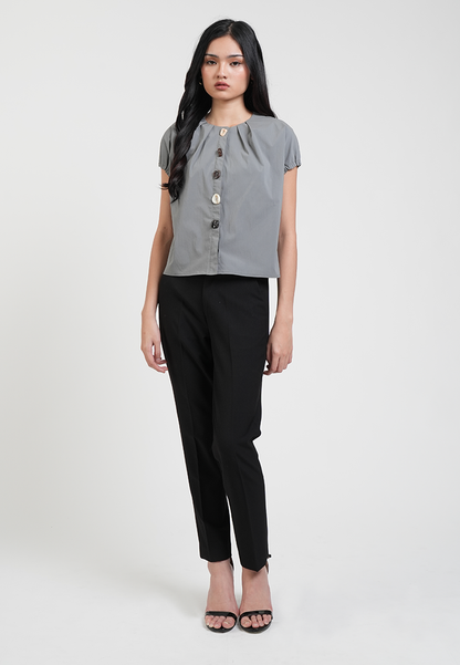 Nyra Pleated Neckline Multi-Tone Button Top