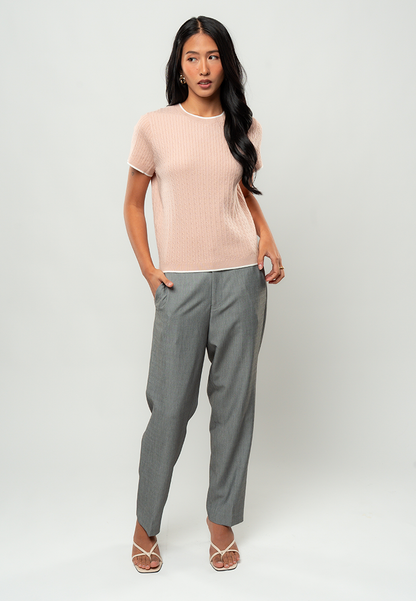 Cheena Cable Knit Contrast Trim Top