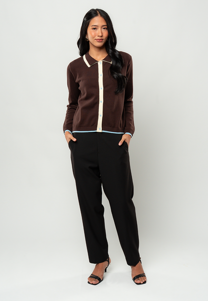 Maya Fitted Collared Cardigan with Contrast Placket