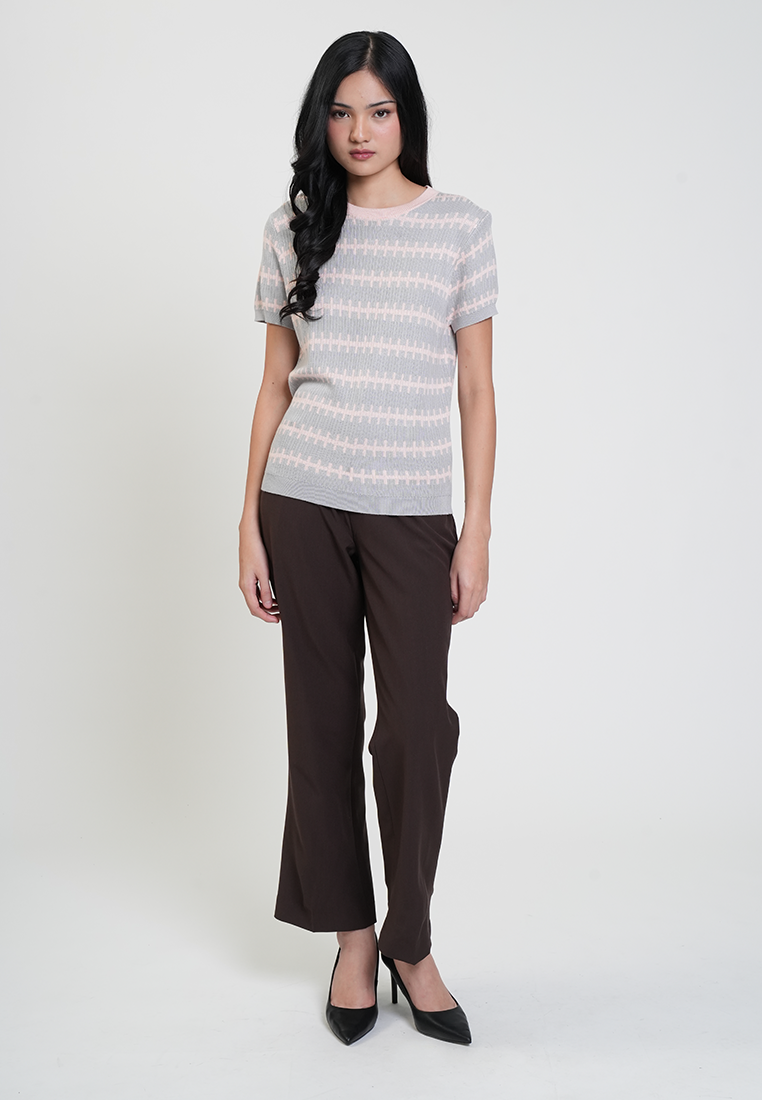 Jenna Knitted Print Short Sleeve Top