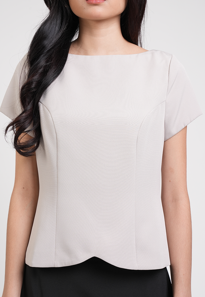Roux Boat Neck Scalloped Hem Blouse
