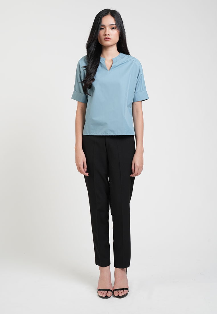 Aivee Notched Neckline Short Sleeve Blouse
