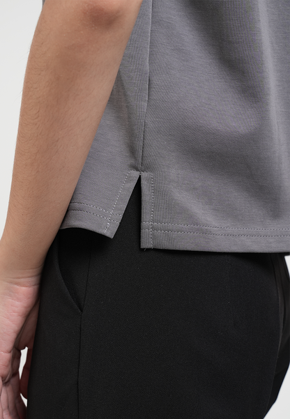 Vesper Button Placket Contrast-Collar Top