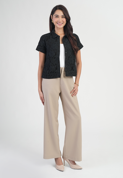 Celestia Pointed Collar Floral Lace Top