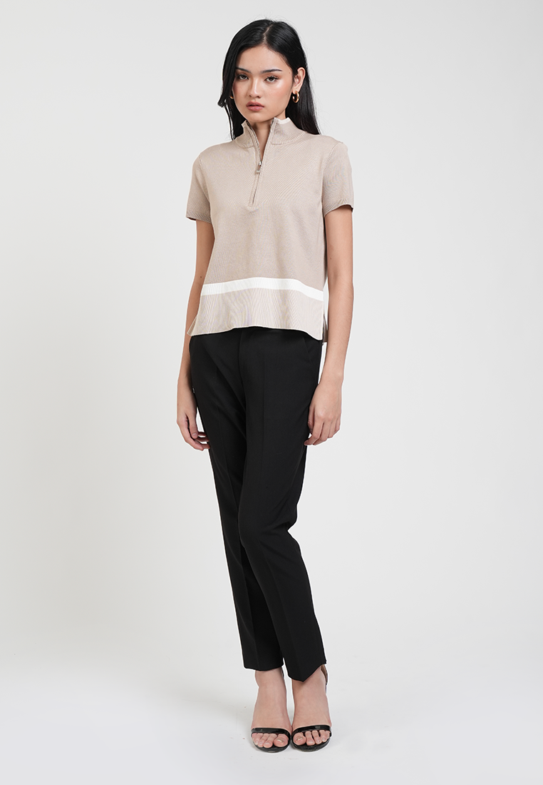 Catherine Colorblock Collared Zip Knit Top