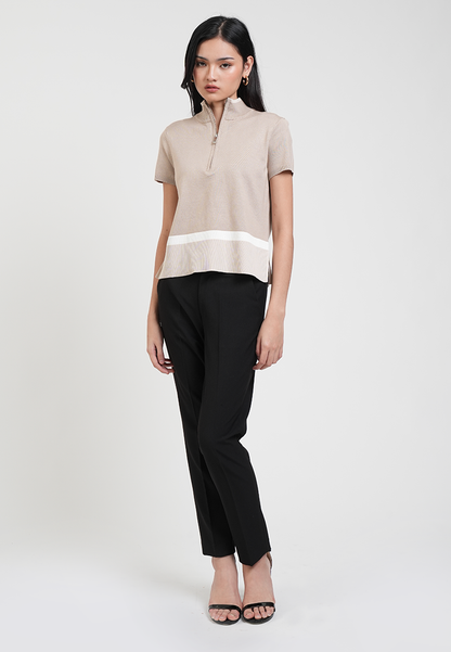 Catherine Colorblock Collared Zip Knit Top