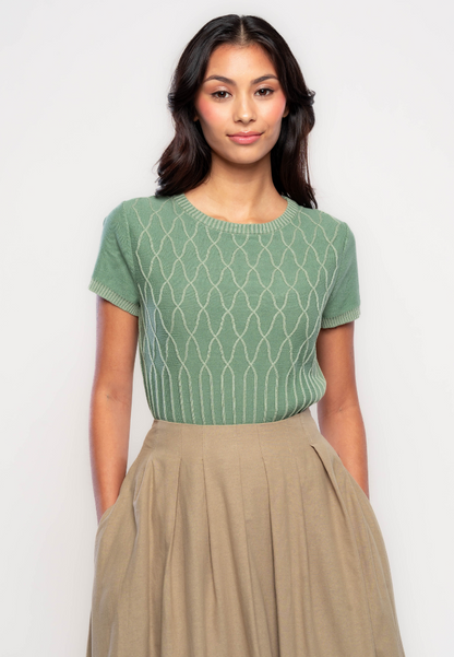 Sadie Contrast and Embossed Geometric Flat Knit Top