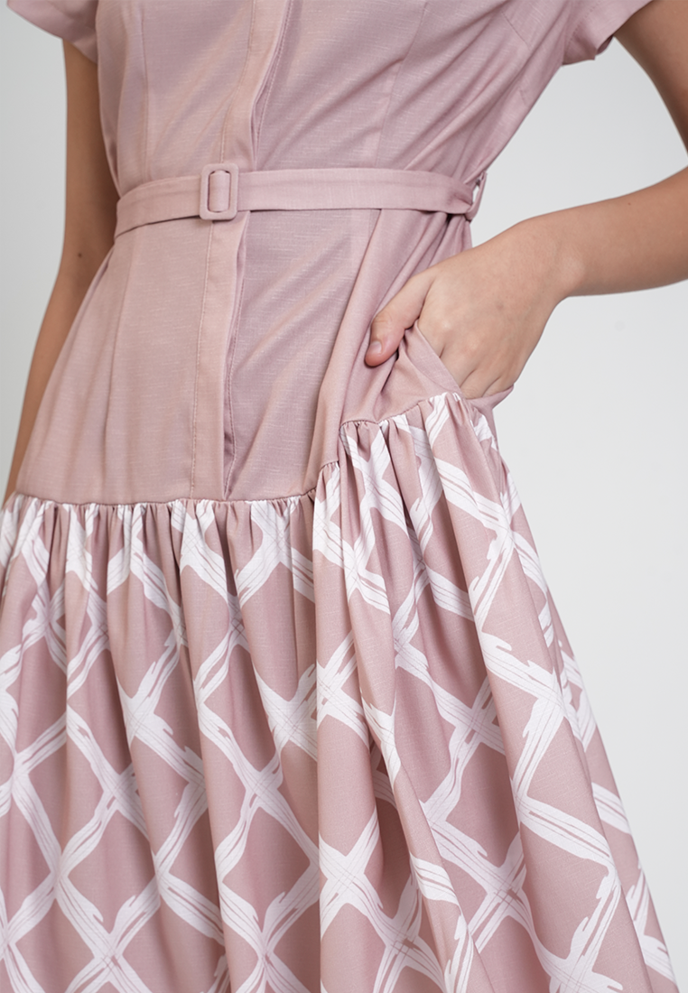 Camille Belted Collared A-Line Dress with Print