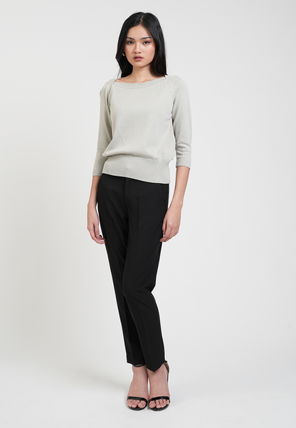 Cora Wide Boatneck 3/4 Sleeve Fine Knit Top
