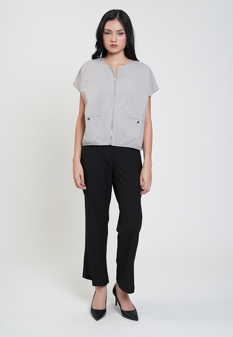 Aleah Cap Sleeve Zip-Up Pocket Detail Top