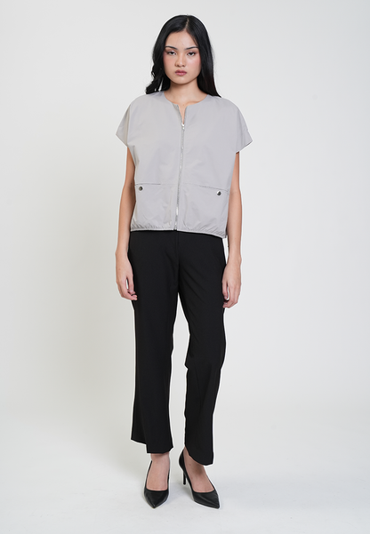 Aleah Cap Sleeve Zip-Up Pocket Detail Top
