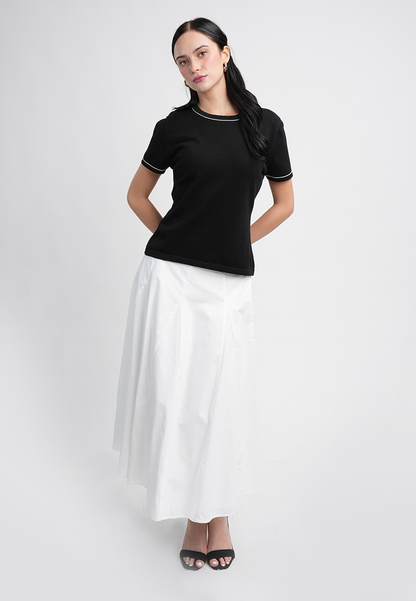 Gianna Classic Knit Top With Contrast Trim Crewneck