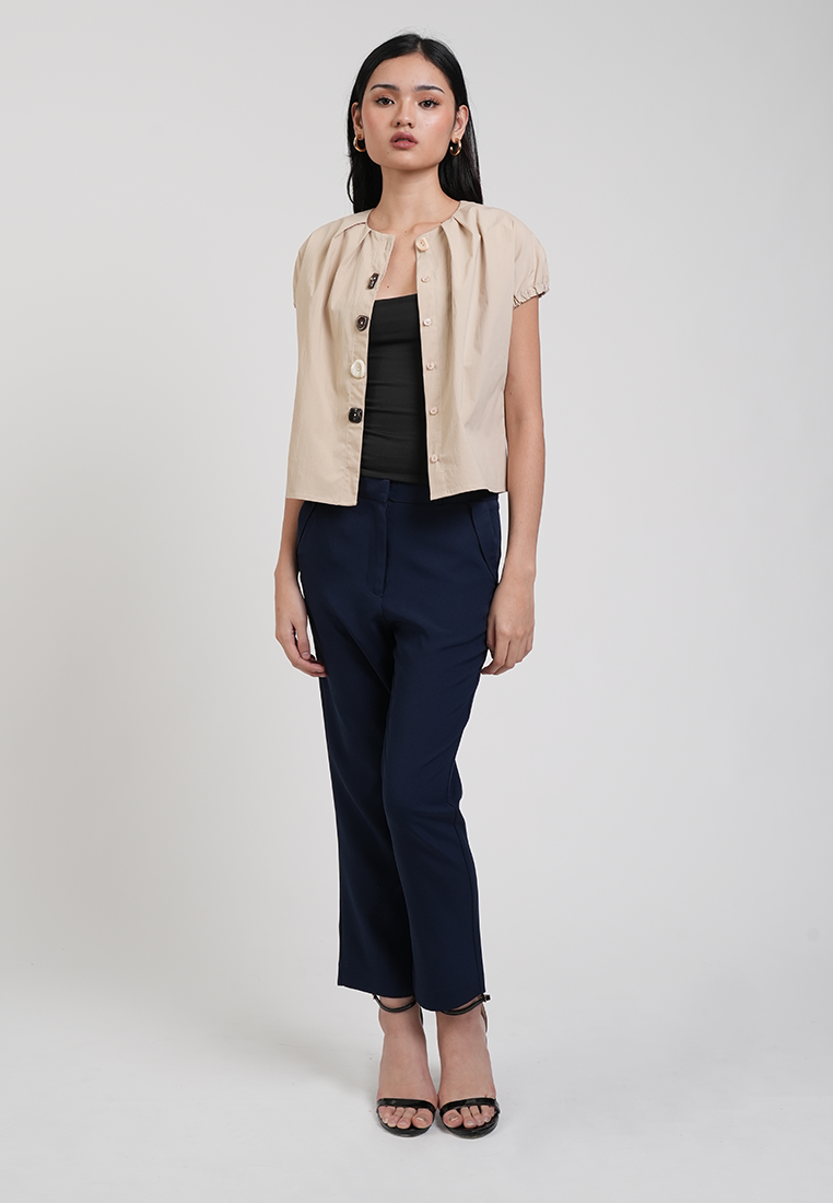 Nyra Pleated Neckline Multi-Tone Button Top