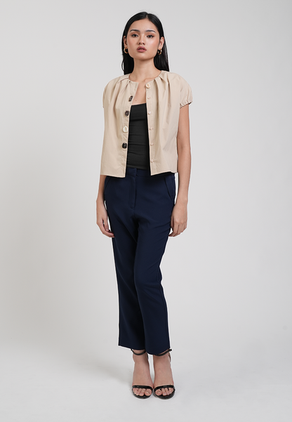 Nyra Pleated Neckline Multi-Tone Button Top