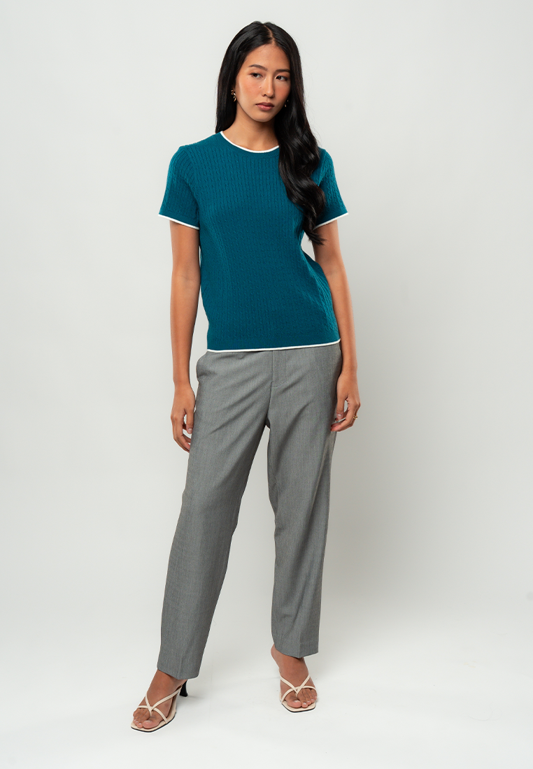 Cheena Cable Knit Contrast Trim Top