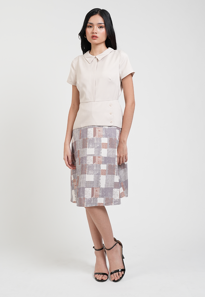 Mary Jane Geometric Print Collared A-Line Dress