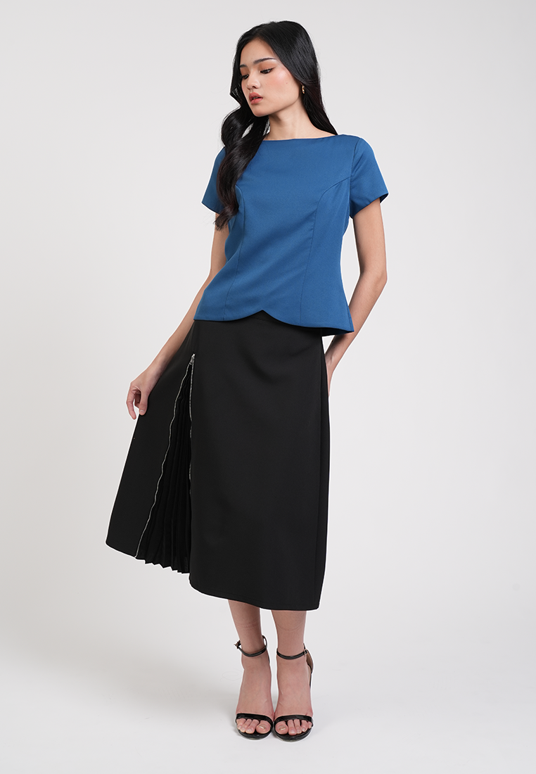 Roux Boat Neck Scalloped Hem Blouse