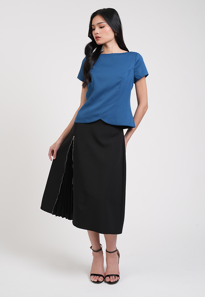 Roux Boat Neck Scalloped Hem Blouse
