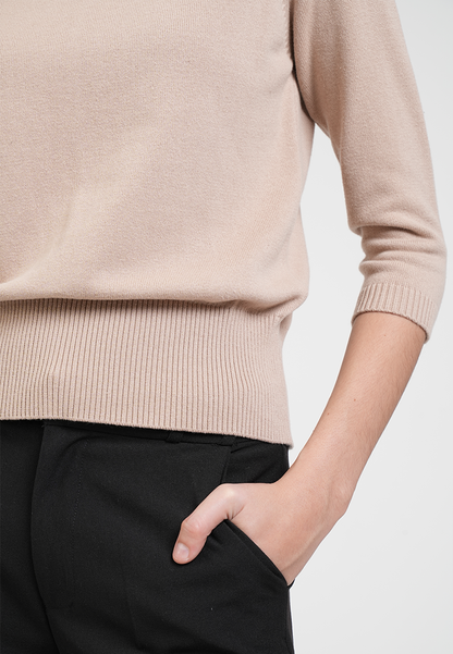 Cora Wide Boatneck 3/4 Sleeve Fine Knit Top