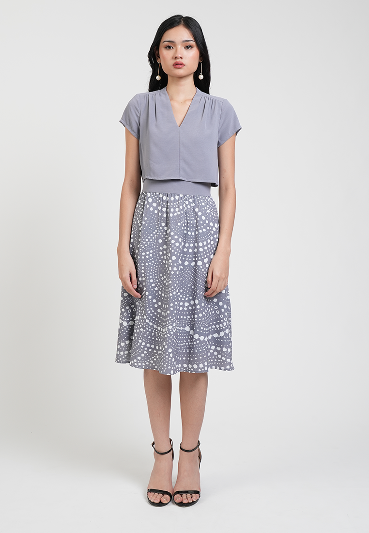 Callista Layered Dotted Print Midi Dress