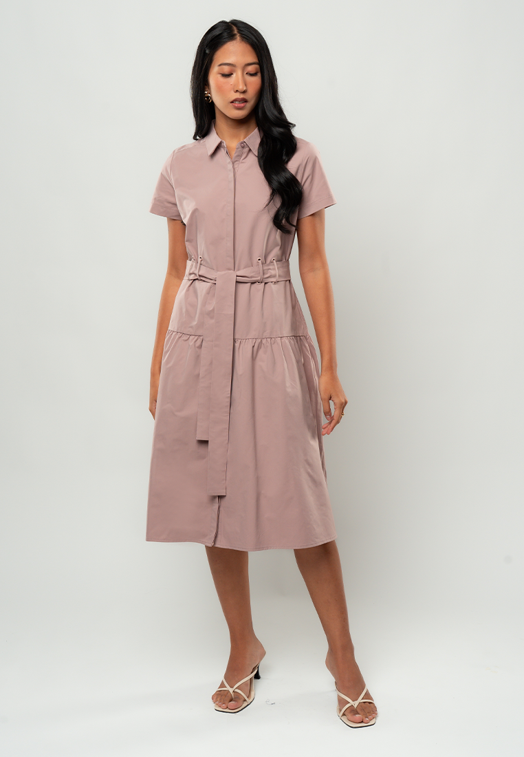 Olivia Short Sleeve Belted Shirt Dress