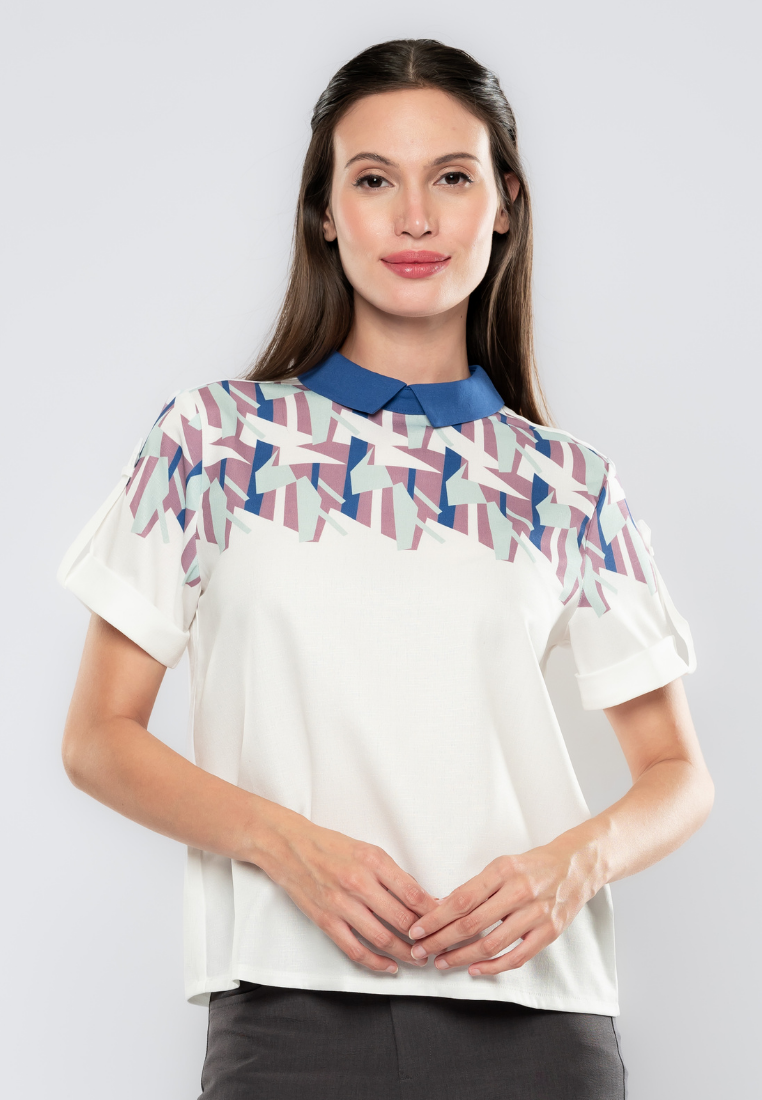 Hailey Geometric Printed Yoke Collared Blouse